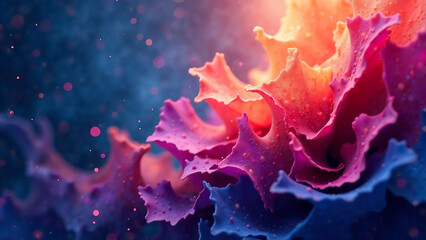 Abstract multicolored luminous waves on a dark background with glitter on a dark background