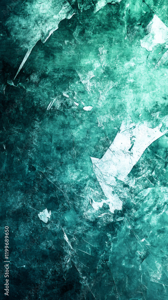 Poster Turquoise grunge texture with cracks and scratches creating a distressed and weathered backdrop, perfect for backgrounds and designs