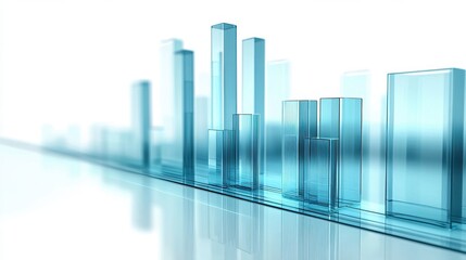 Fototapeta premium A transparent bar chart, modern analytics concept, glass effect, cool tones, isolated on white background 