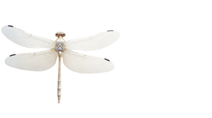 A delicate white dragonfly featuring intricate wing patterns, isolated on a translucent background, perfect for nature-themed designs.