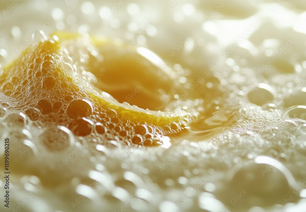 Poster fresh citrus slice captured in macro photography with bubbles and foam creating a refreshing drink a
