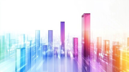Fototapeta premium A transparent bar chart, modern analytics concept, glass effect, cool tones, isolated on white background 