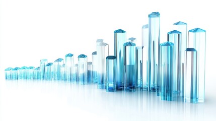 Obraz premium A transparent bar chart, modern analytics concept, glass effect, cool tones, isolated on white background 