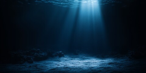 Deep Ocean Scene Sunbeams Illuminate Mysterious Underwater Seascape