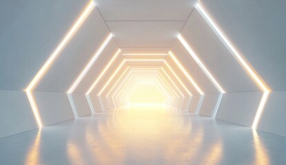 Futuristic glowing hexagonal tunnel.