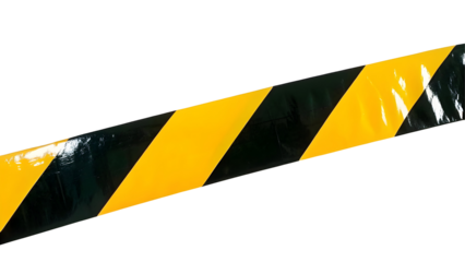 Horizontal black and yellow caution tape isolated on transparent background