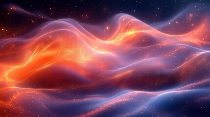 Fototapeta premium A mesmerizing abstract representation of flowing waves in vibrant hues of orange and blue, evoking a cosmic or ethereal atmosphere.