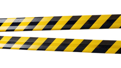 Horizontal black and yellow caution tape isolated on transparent background