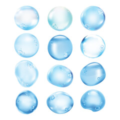 PNG Glossy blue water bubbles design on transparent background