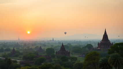 Fototapeta premium Majestic Sunrise Over an Ancient Temple Valley