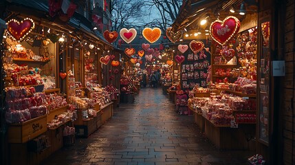 A vibrant scene of Chinese lanterns glowing in a temple during Chinese New Year, with a bustling market atmosphere and festive lights in a lively city street