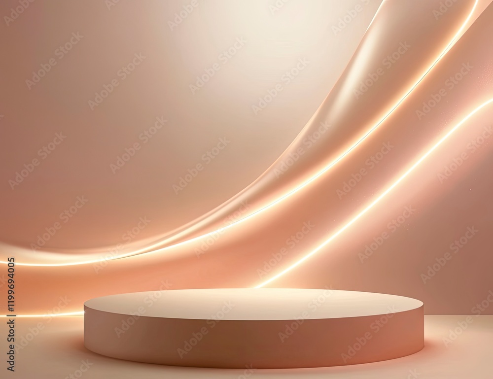 Poster 3d render of a podium with a glowing light line background, a vector presentation design mockup temp