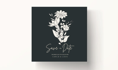 luxury wedding invitation card with elegant monoline floral