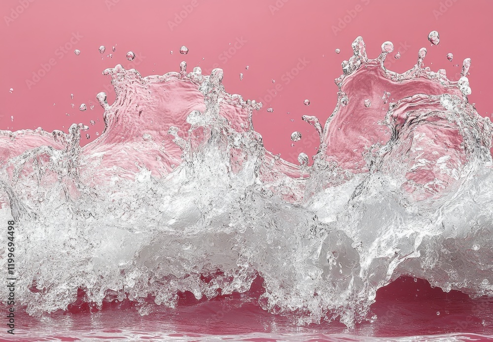 Aufkleber high-resolution splashing water against soft pink background capturing the dynamic movement and beau