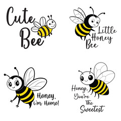 Fototapeta premium Collection of Cute Bee Typography and Vector Art T-shirt Design 