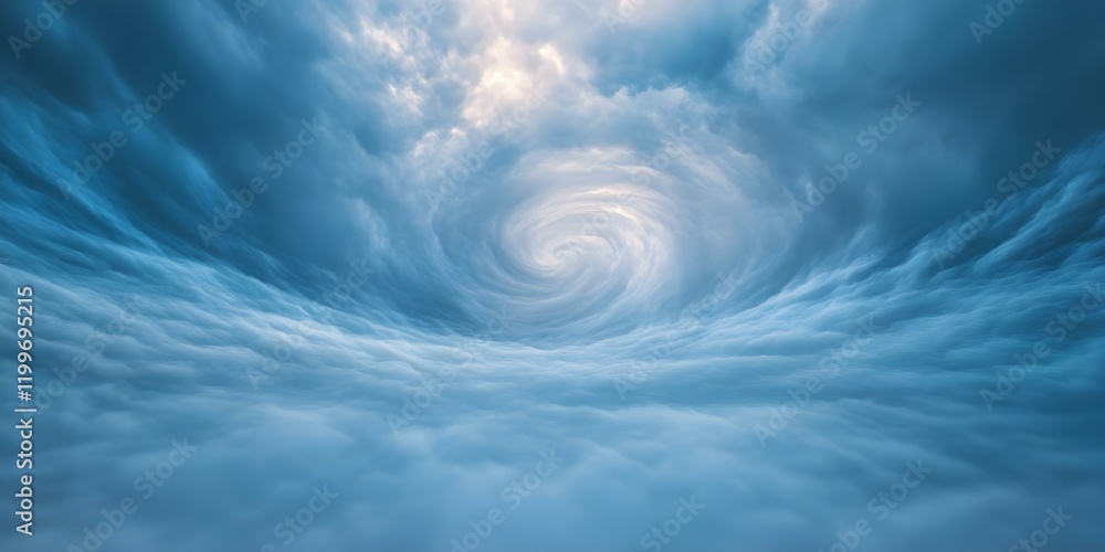 Poster a swirling pattern of clouds and blue sky, creating a sense of depth and movement in a serene, dream