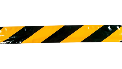 Horizontal black and yellow caution tape isolated on transparent background