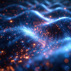 Fototapeta premium An abstract image of a brain, portrayed as a textured landscape with glowing dots representing neural connections and crisscrossing blue lines symbolizing the complex network withi - AI-Generated