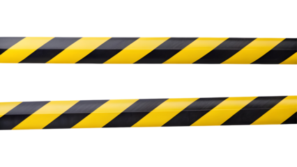 Horizontal black and yellow caution tape isolated on transparent background