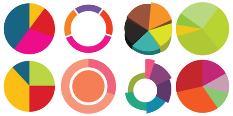 Obraz premium Set of Pie chart color wheel of business report infographic. Colorful Circle section graph and segment. 2,3,4,5,6,7,8,9,10,11,12 slice steps process cycle. Progress sector round diagram part symbol.