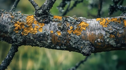 Fototapeta premium Colorful lichen growing on a tree branch in nature