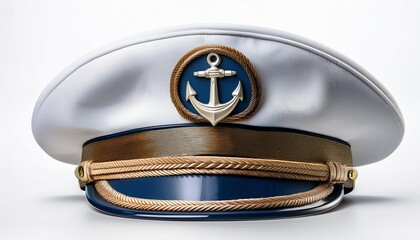 white captain s hat with rope detail on white background