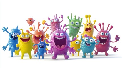 Fototapeta premium A whimsical depiction of a bacteria party, animated characters, joyful expressions, isolated on white background