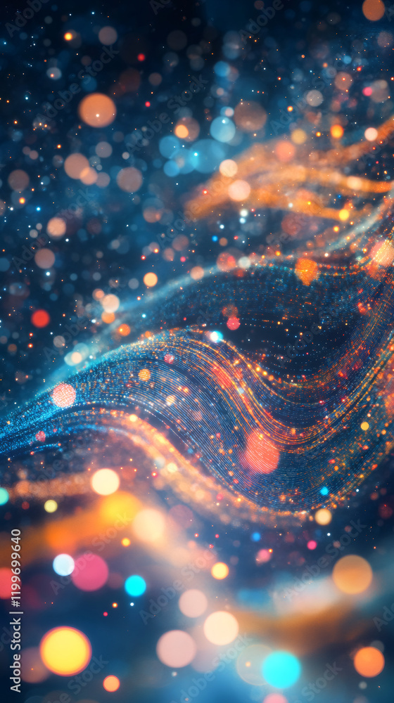 Poster Colorful particles flowing and creating a magical bokeh effect, perfect for backgrounds and creative projects