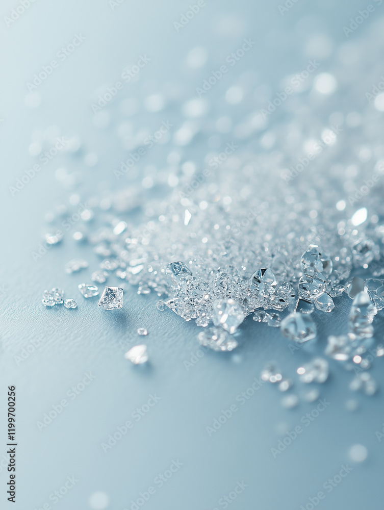 Poster sparkling crystals scattered on a gentle pale blue surface create a serene and delicate atmosphere i