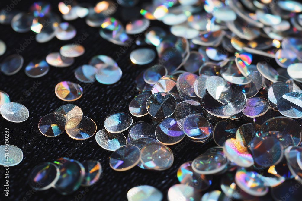 Aufkleber scattered circular holographic fragments create a vibrant display on a dark surface