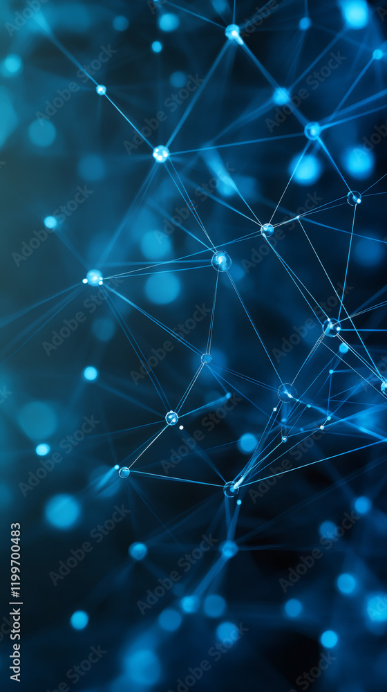 Poster abstract blue plexus network representing complex connections between nodes in a dark digital space