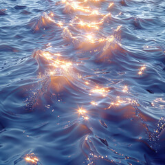 Fototapeta premium Nighttime shot of a body of water with scattered luminescent bubbles or particles, creating a warm glow against the dark backdrop The surface shows small ripples and waves, implyi - AI-Generated
