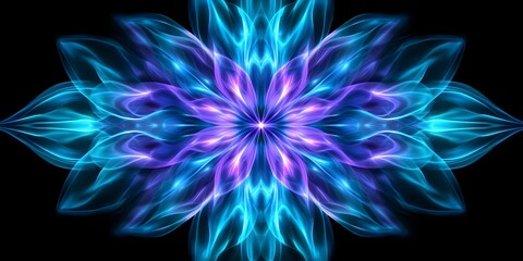 Obraz premium A vibrant, abstract design resembling a flower with swirling patterns in shades of blue and purple against a black background. Concept Abstract Floral Design, Swirling Patterns
