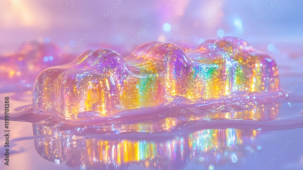 Aufkleber holographic glitter reflecting rainbow hues create a mesmerizing visual effect in a tranquil setting