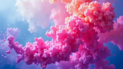 Fototapeta premium Whimsical smoke bubbles create an abstract cloud shape on a light and dark background.