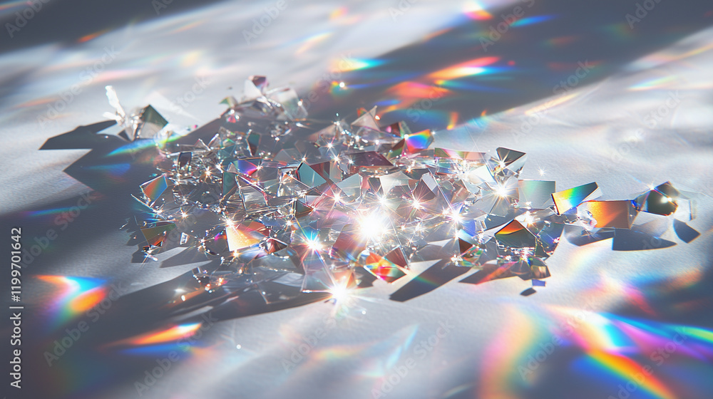 Aufkleber holographic sparkles beautifully scattered over a shiny surface reflecting light and color in a mesm