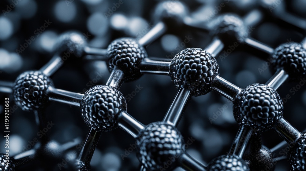 Aufkleber close-up view of a molecular structure showcasing interconnected atoms in a dark, abstract backgroun