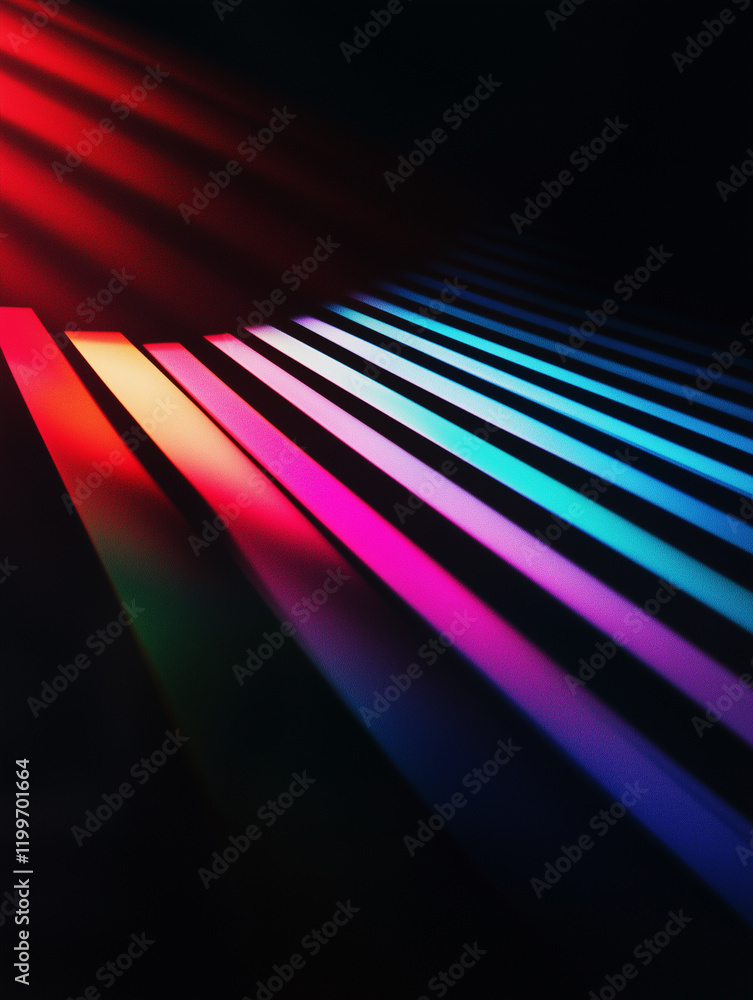 Poster holographic stripes create a mesmerizing gradient pattern in dark surroundings
