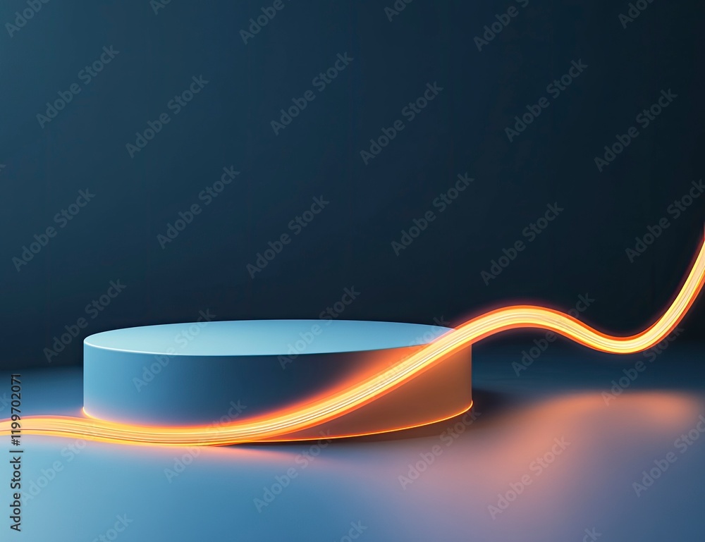Poster 3d rendering of a podium with a glowing light line background, a vector presentation design mockup t