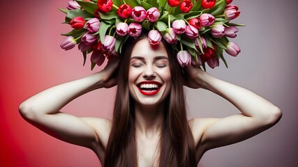 Naklejka premium portrait of a smiling woman with flowers in her hair