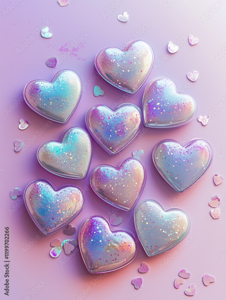 Aufkleber charming display of iridescent heart-shaped sequins on a soft pink background creates a dreamy aesth