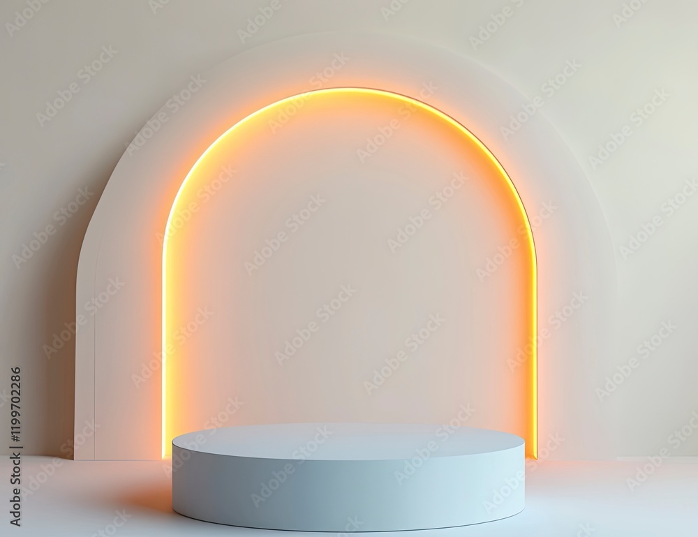 Poster 3d rendering of a podium with a glowing light line background, a vector presentation design mockup t