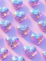 Fototapeta premium Iridescent heart-shaped sequins arranged beautifully on a pastel background creating a sparkling visual display