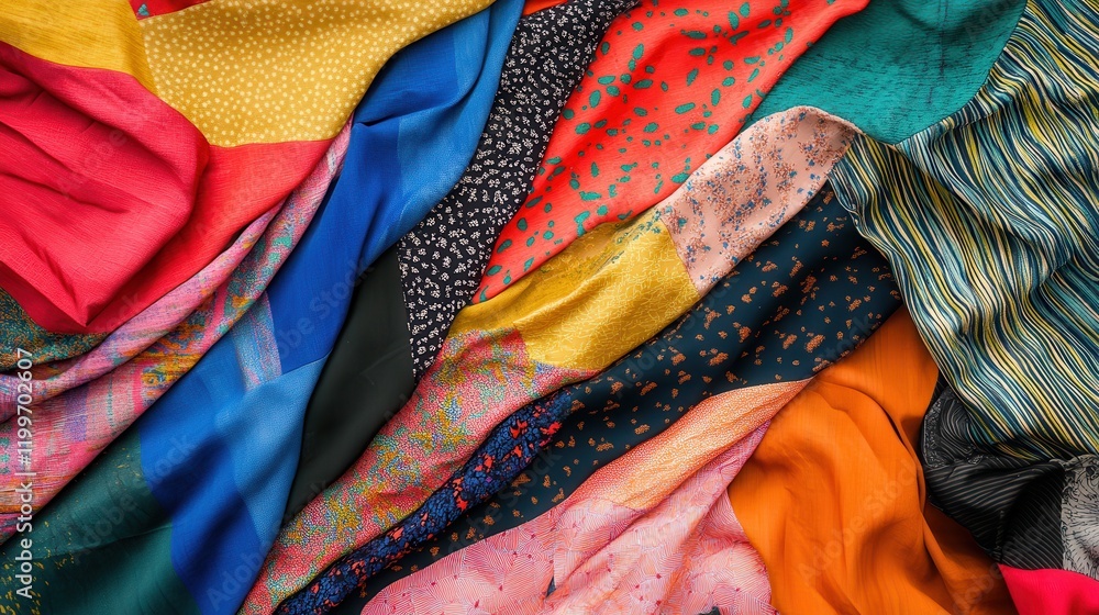 Poster a pile of colorful fabric with a variety of patterns and colors