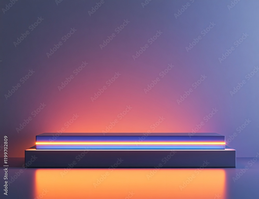 Poster 3d rendering of a podium with a glowing light line background, a vector presentation design mockup t