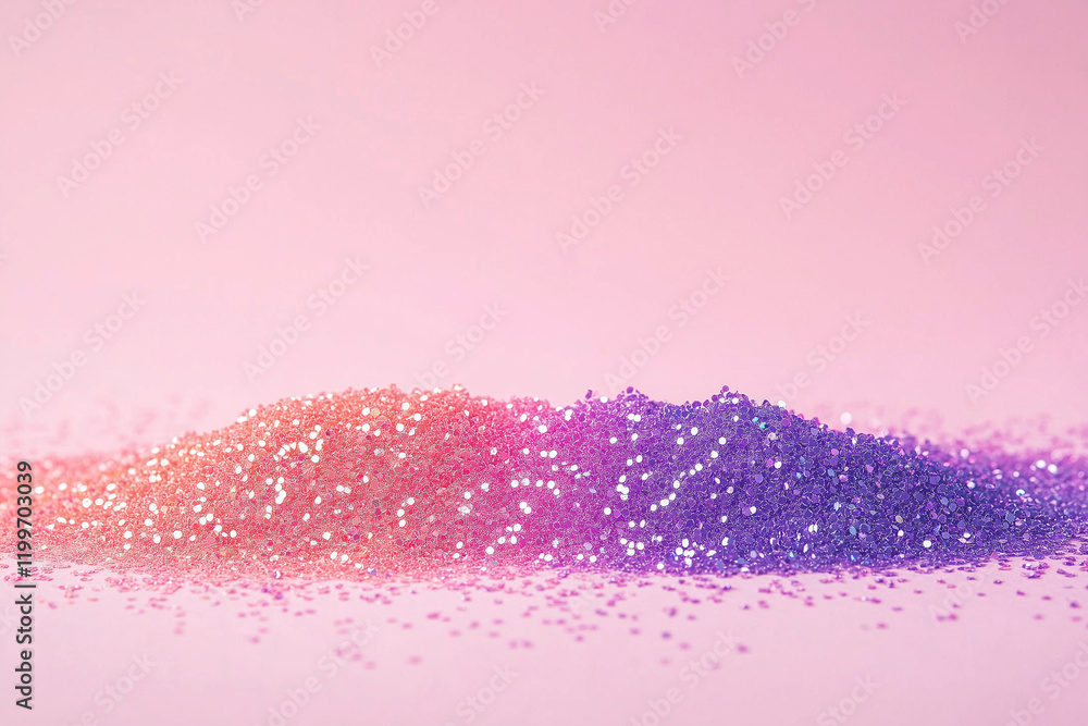 Poster multicolored glitter creates a stunning gradient effect on a soft pink background in an artistic dis