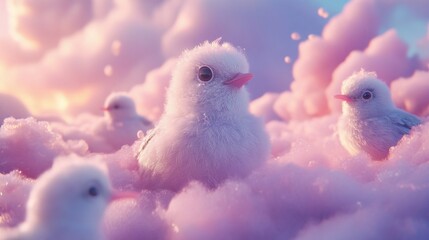 Fluffy Birds in a Dreamlike Cloud Landscape
