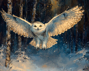 Snowy owl oil painting