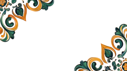 Ornate decorative border with intricate floral designs, featuring vibrant colors and elegant curves, suitable for various graphic projects.