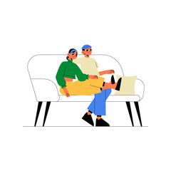 Couple Sitting On A Sofa In Flat Vector Illustration Symbolizing Relaxation, Bonding, And Togetherness, Isolated On White Background